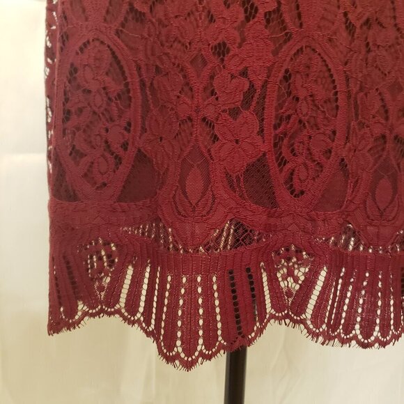 Catherine's Burgundy Lace Sheath 3/4 Bell Sleeve Lined Midi Dress, Size 0X - Picture 6 of 10